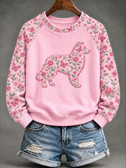 Women's Breast Cancer Sheepdog Floral Print Casual Sweatshirt gracestitchs