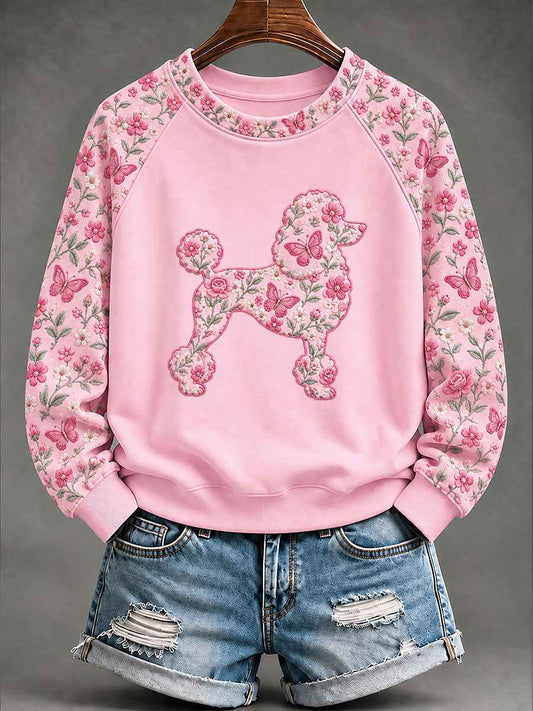 Women's Breast Cancer Poodle Floral Print Casual Sweatshirt
