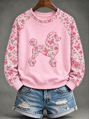 Women's Breast Cancer Poodle Floral Print Casual Sweatshirt gracestitchs