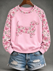 Women's Breast Cancer Dachshund Floral Print Casual Sweatshirt gracestitchs