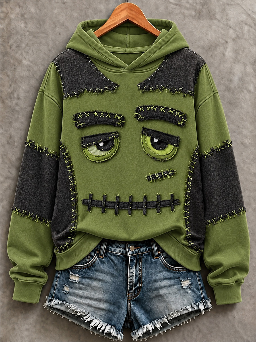 Women's Halloween Patchwork Print Casual Sweatshirt gracestitchs