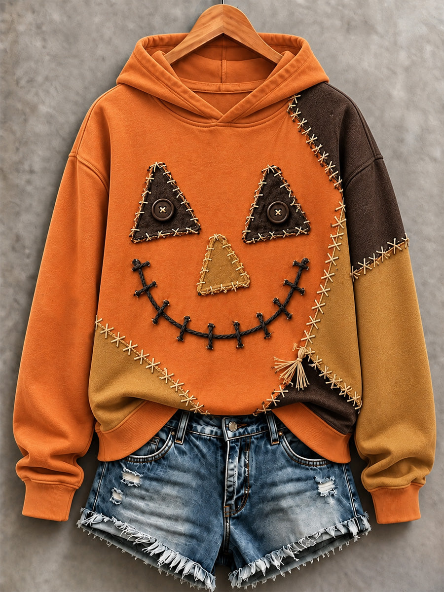 Women's Halloween Patchwork Print Casual Sweatshirt gracestitchs