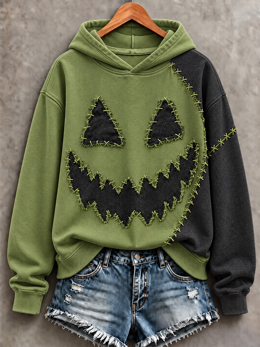 Women's Halloween Patchwork Print Casual Sweatshirt gracestitchs