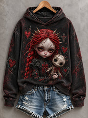 Women's Halloween Creepy Dolls Print Casual Hoodie gracestitchs