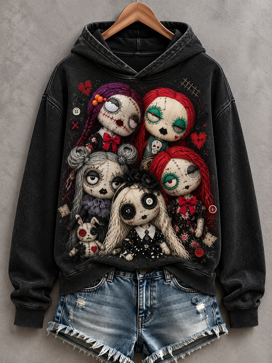 Women's Halloween Creepy Dolls Print Casual Hoodie gracestitchs