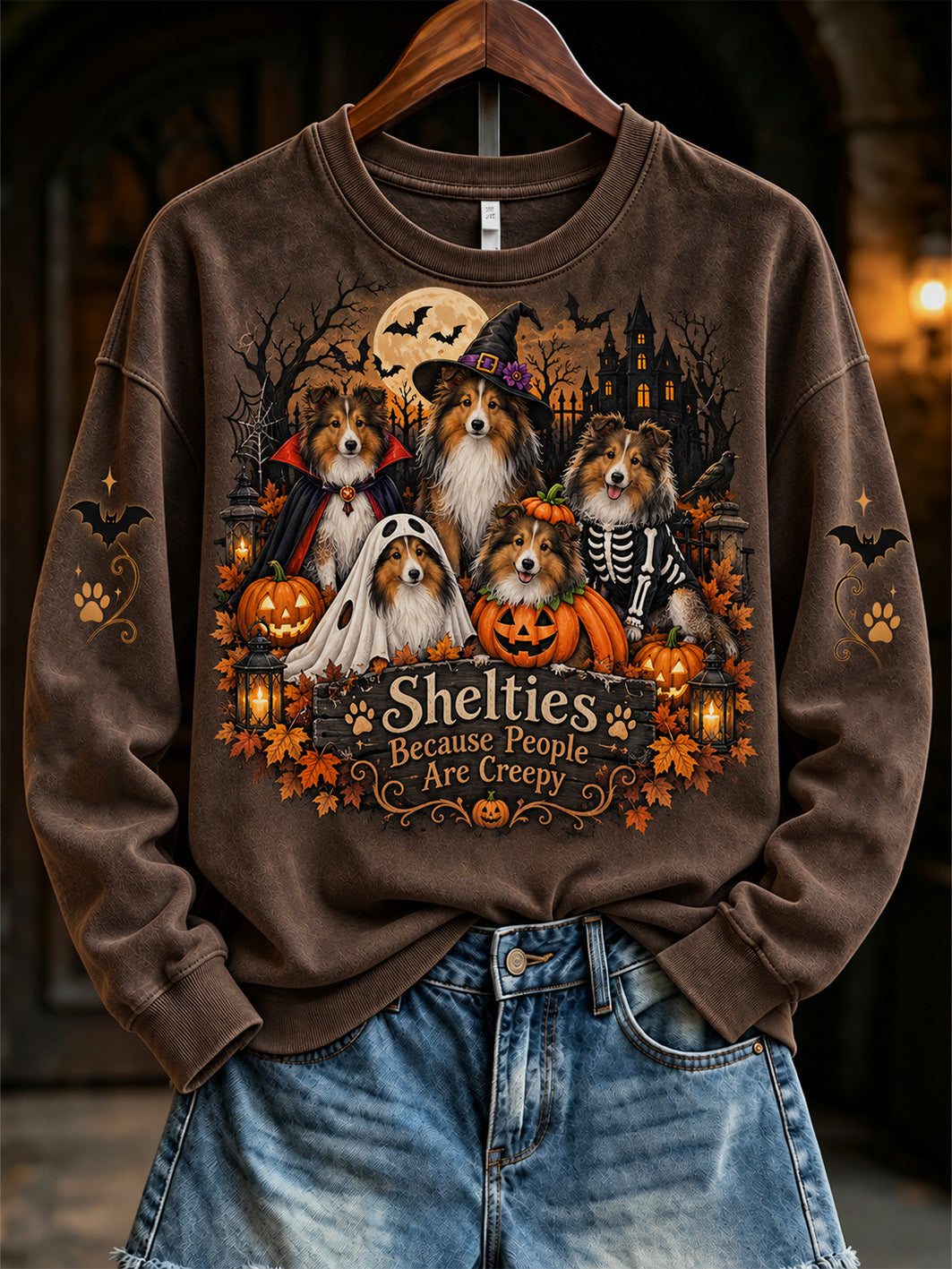 Women's Halloween-Themed Dog Pattern Casual Regular Sweatshirt gracestitchs