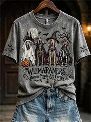 Women's Weimaraners Because People Are Creepy Halloween Dogs Print short-sleeved T-shirt gracestitchs