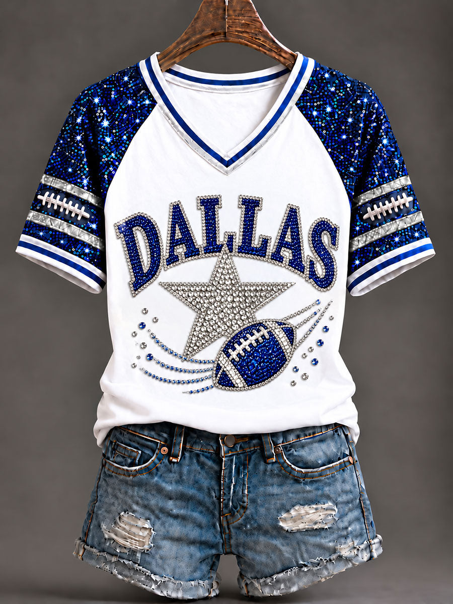 Women's Cowboys Football Fans Lovers Gameday Casual Short-Sleeved T-Shirt gracestitchs