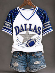 Women's Cowboys Football Fans Lovers Gameday Casual Short-Sleeved T-Shirt gracestitchs