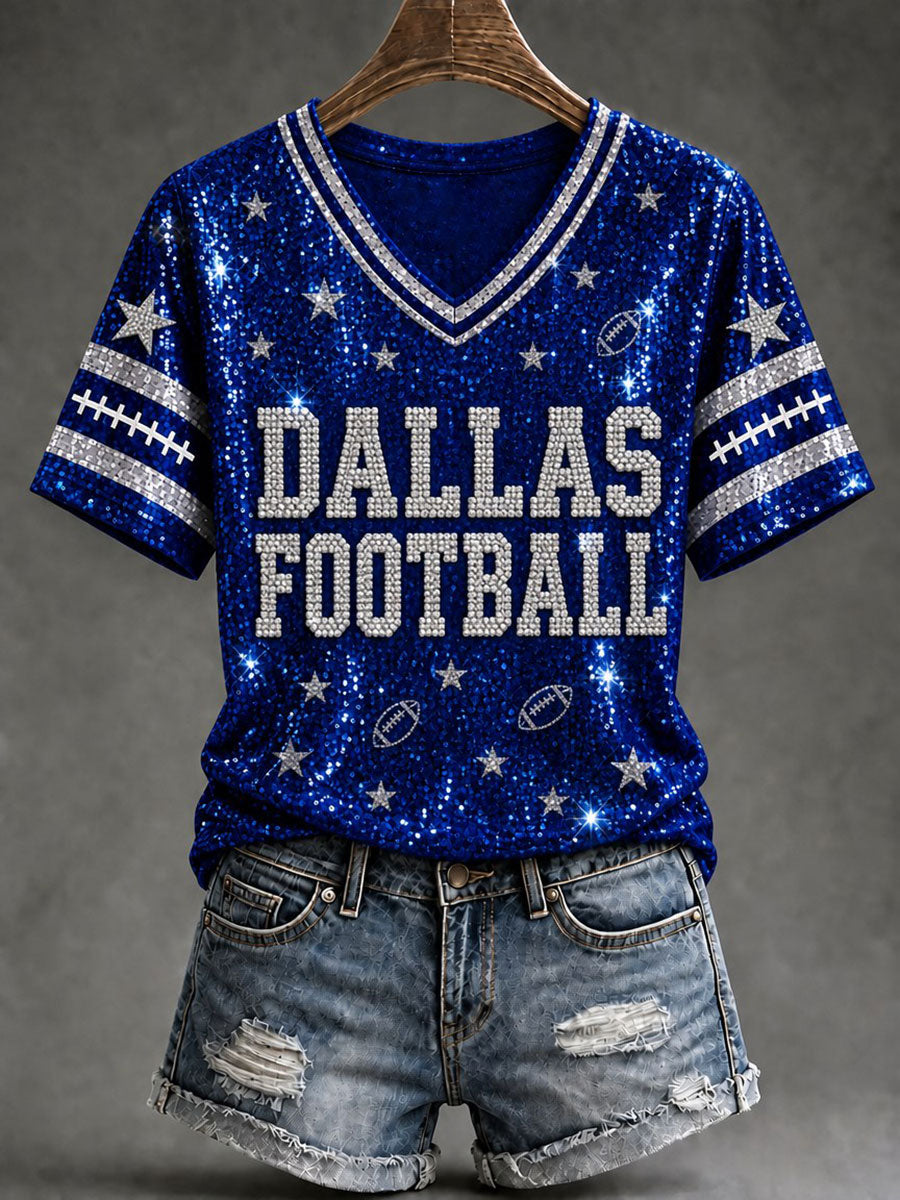 Women's Cowboys Football Fans Lovers Gameday Casual Short-Sleeved T-Shirt gracestitchs