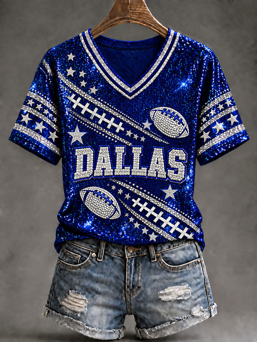 Women's Cowboys Football Fans Lovers Gameday Casual Short-Sleeved T-Shirt gracestitchs