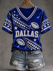Women's Cowboys Football Fans Lovers Gameday Casual Short-Sleeved T-Shirt gracestitchs