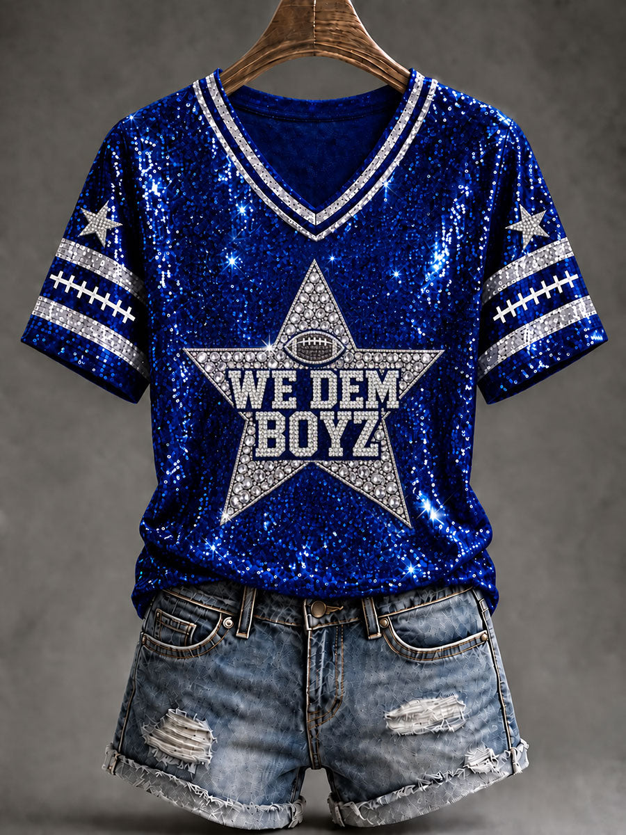 Women's Cowboys Football Fans Lovers Gameday Casual Short-Sleeved T-Shirt gracestitchs