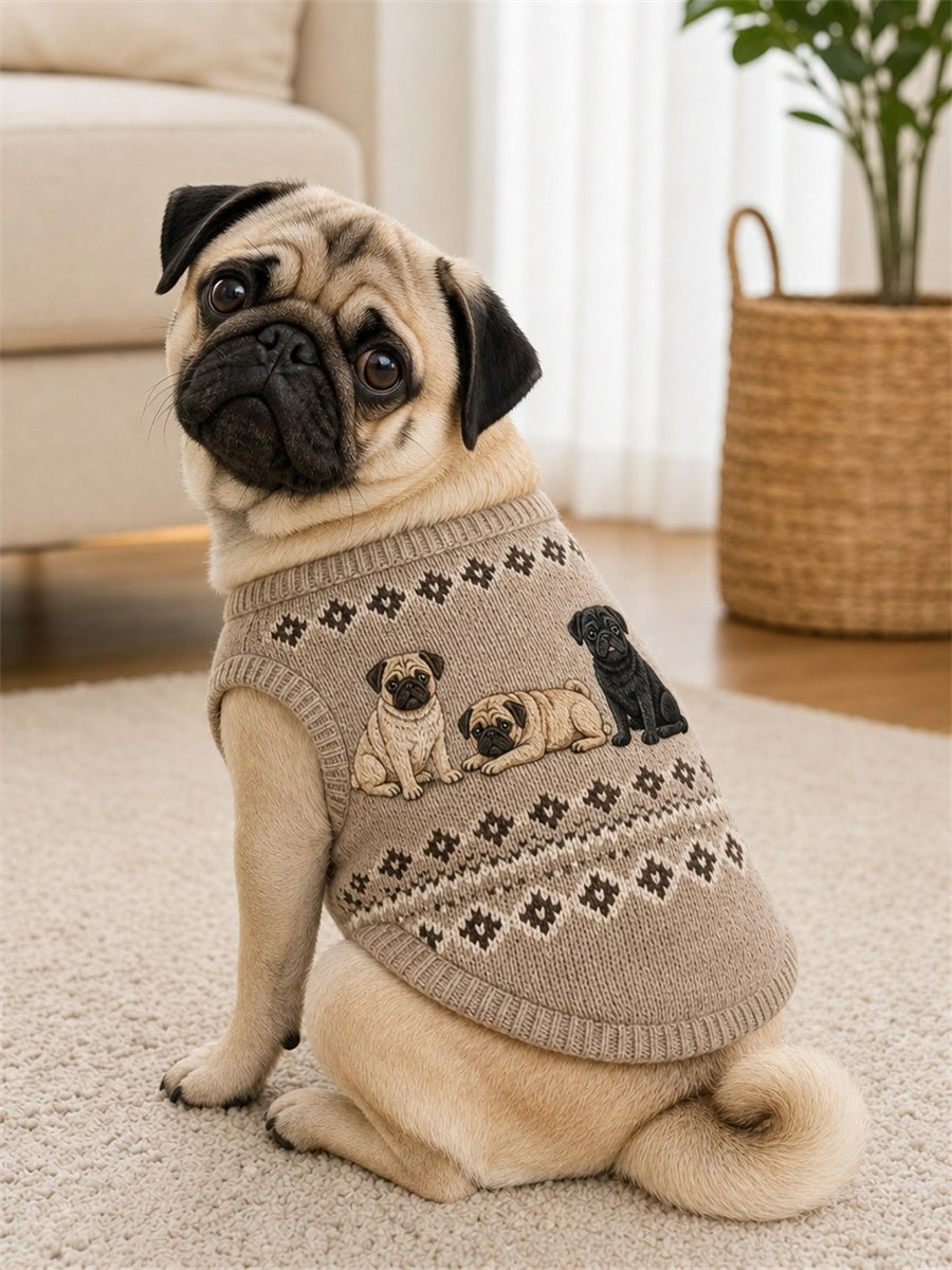 Vintage Pug Dogs Isle Pattern Print Pet Sleeveless Vest gracestitchs