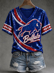 Women's Football Lover Buffalo Print V-Neck Tee gracestitchs