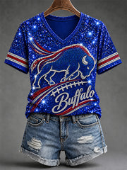 Women's Football Lover Buffalo Print V-Neck Tee gracestitchs