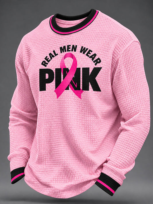 Men's Breast Cancer Awareness Real Men Wear Pink Waffle Sweatshirt gracestitchs