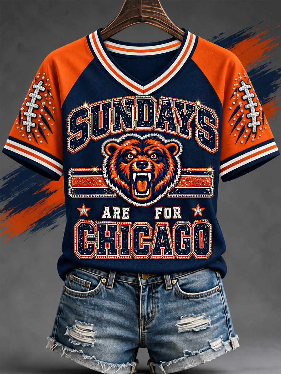 Women's Sundays Are For Chicago Football Gameday Gift For Football Fans Casual V-Neck Tee gracestitchs