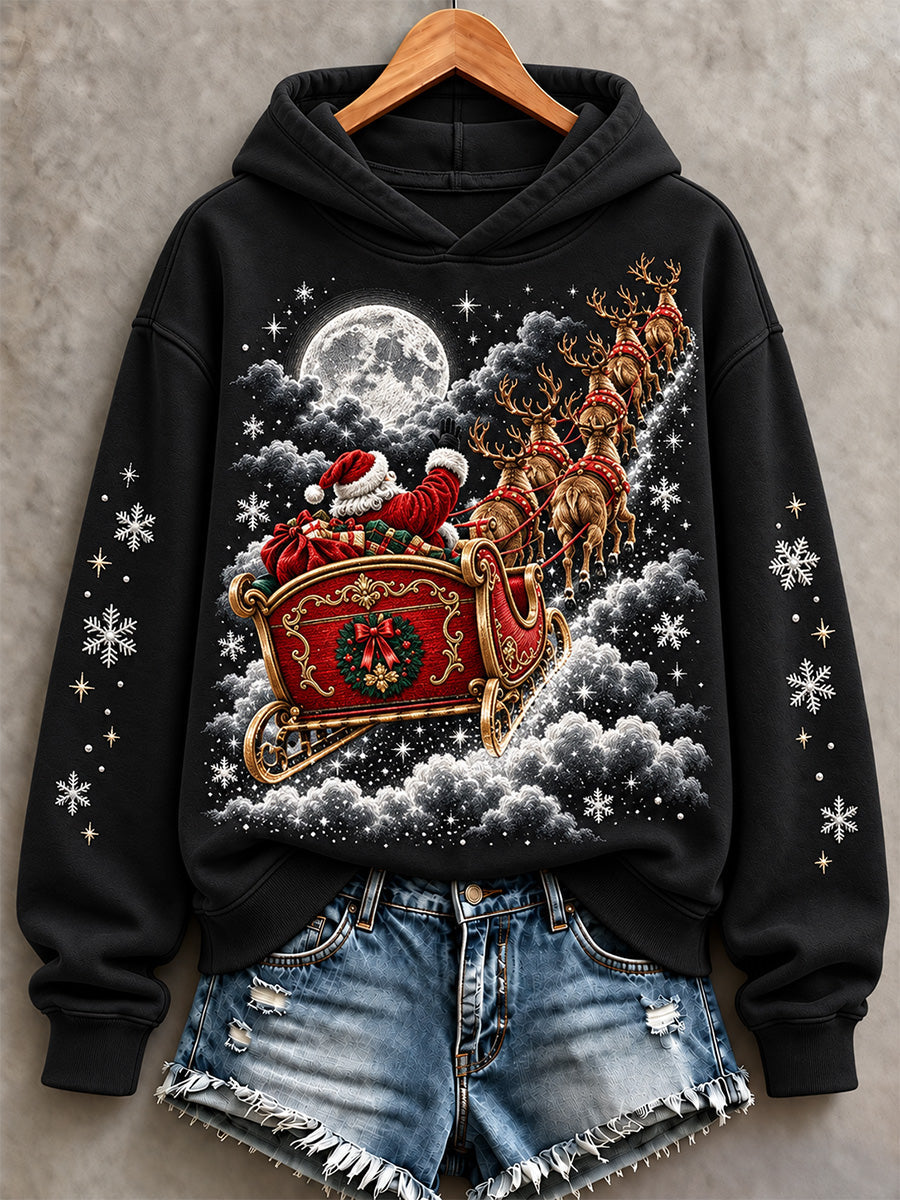 Women's Vintage Santa Sleigh Print Sweatshirt gracestitchs