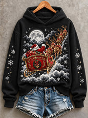 Women's Vintage Santa Sleigh Print Sweatshirt gracestitchs