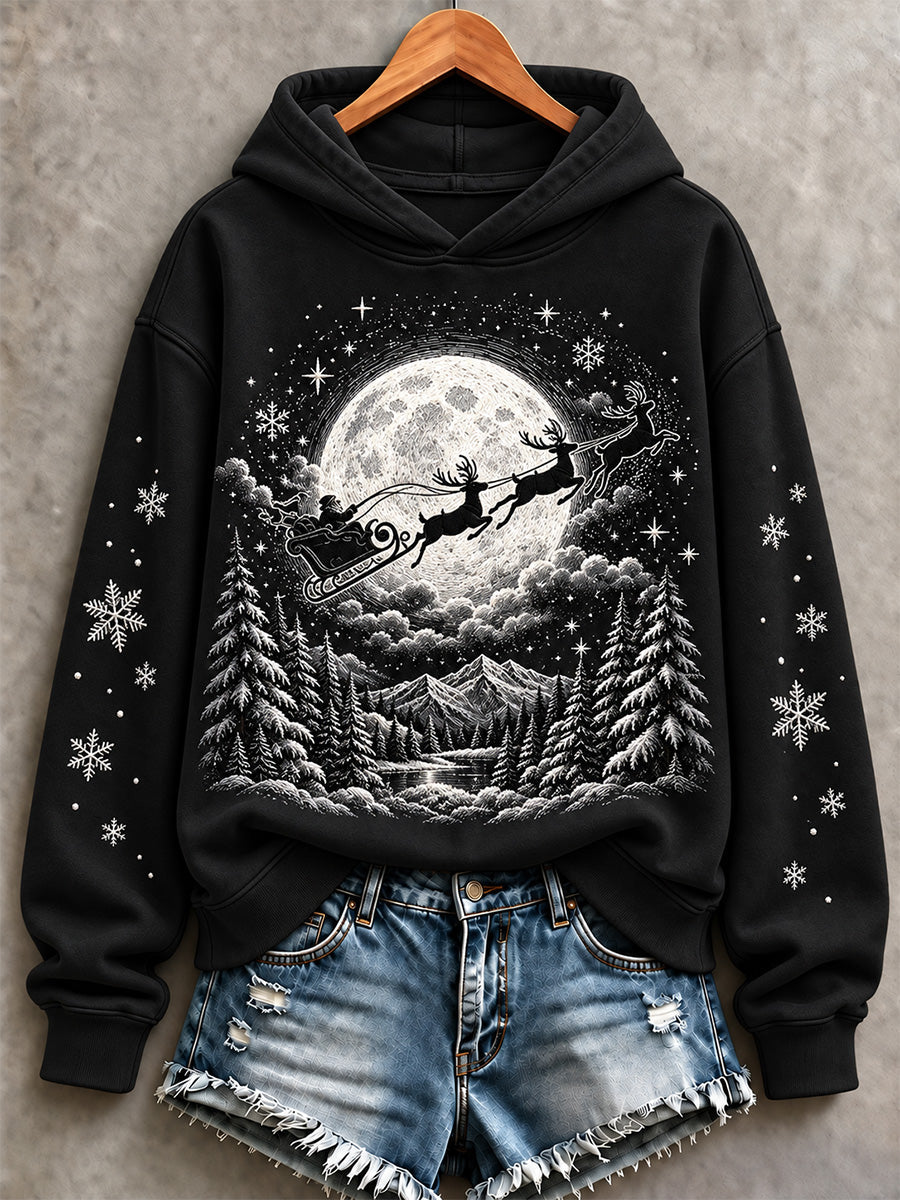 Women's Vintage Santa Sleigh Print Sweatshirt gracestitchs