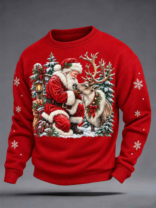 Men's Christmas Santa Print Crew Neck Sweatshirt