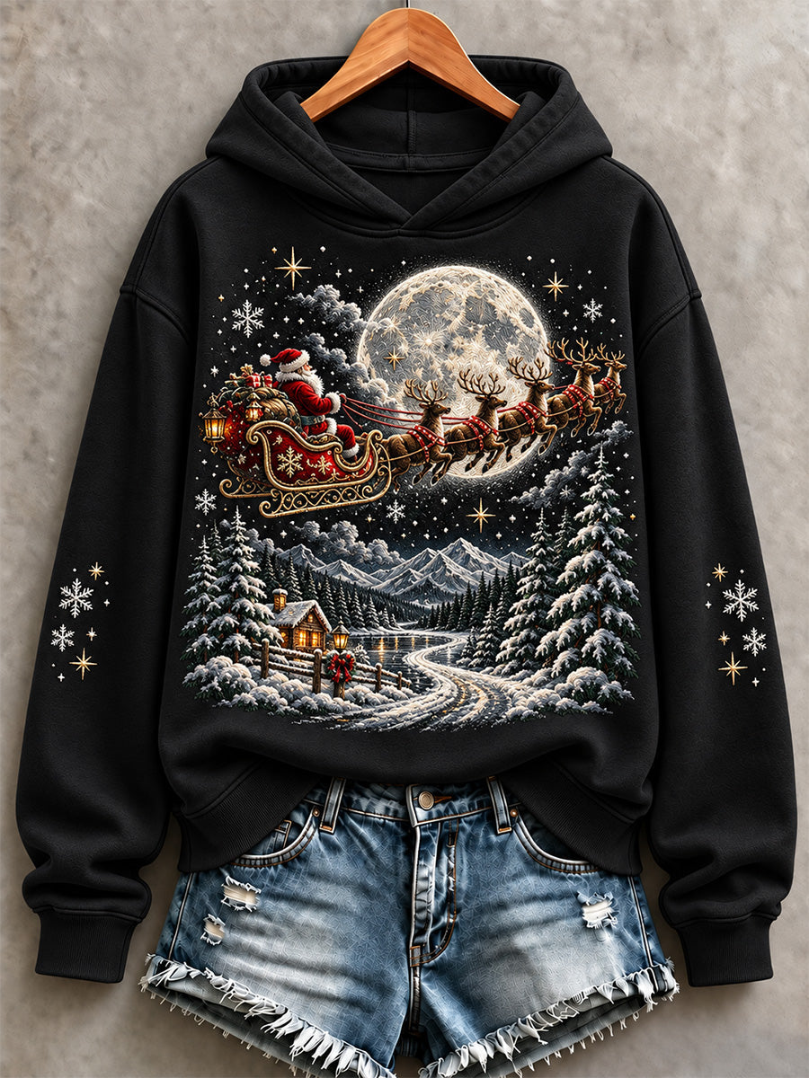 Women's Vintage Santa Sleigh Print Sweatshirt gracestitchs