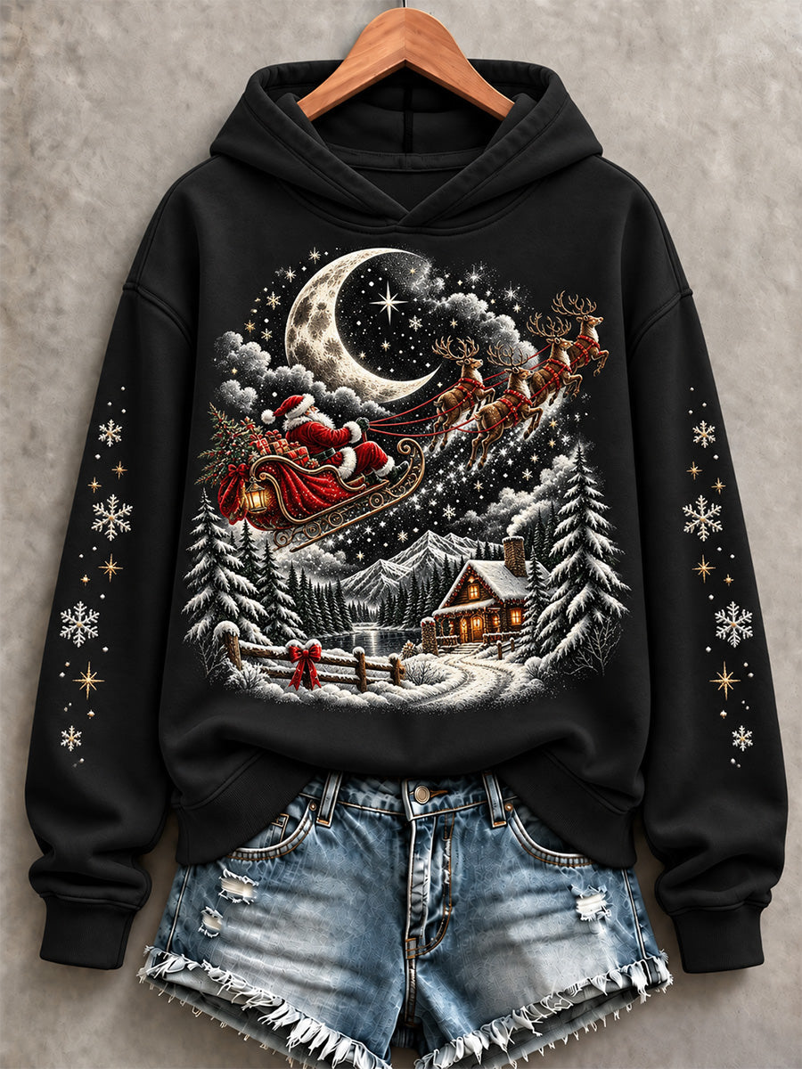 Women's Vintage Santa Sleigh Print Sweatshirt gracestitchs