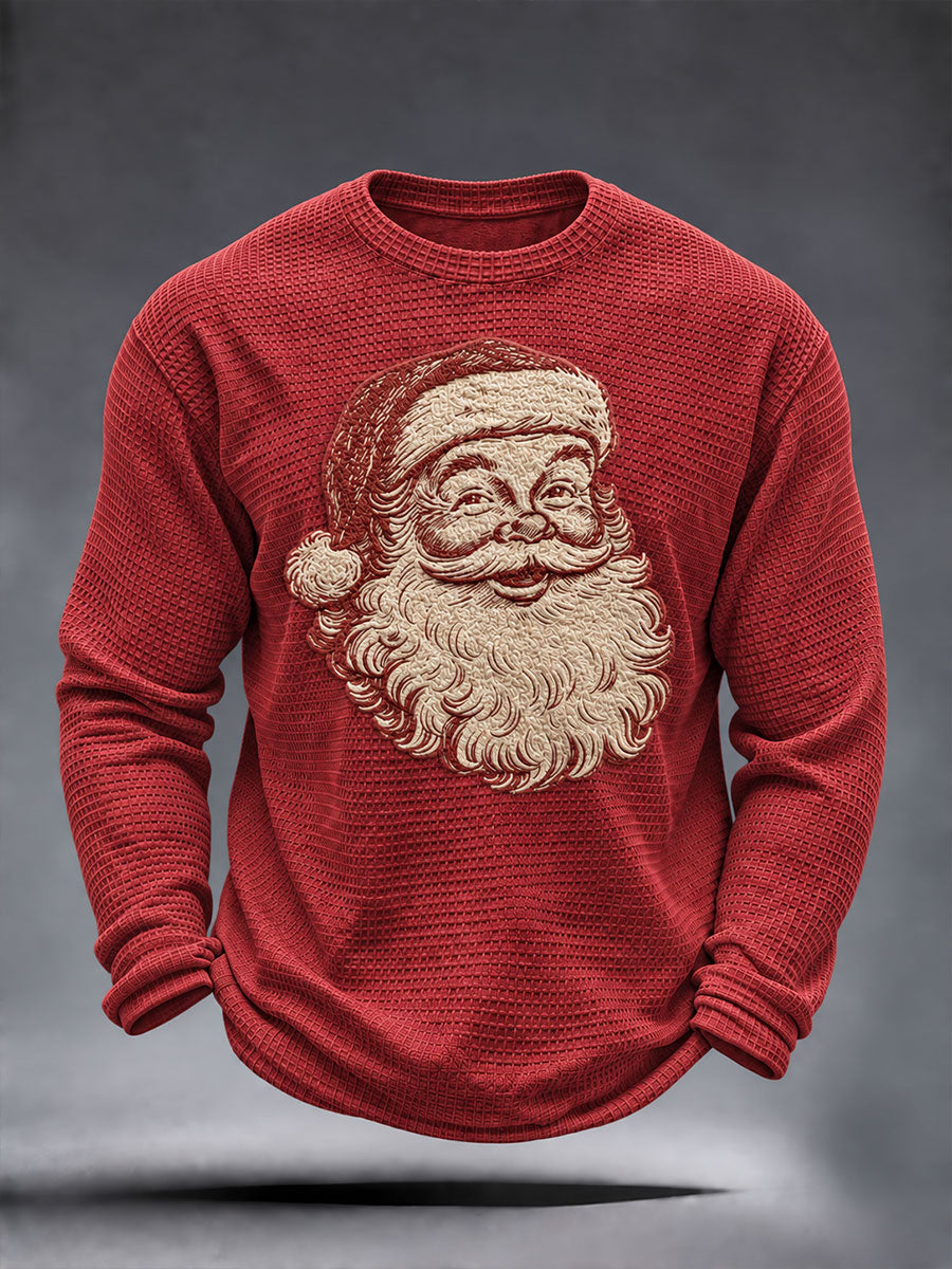 Men's Vintage Santa Claus Christmas Print Waffle Long Sleeve T-Shirt gracestitchs