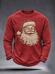 Men's Vintage Santa Claus Christmas Print Waffle Long Sleeve T-Shirt gracestitchs