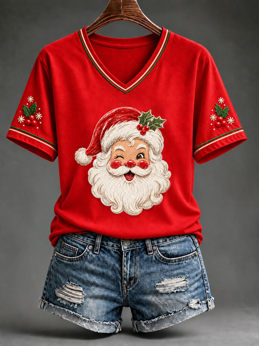 Women's Christmas Santa Claus Short-Sleeved T-Shirt gracestitchs