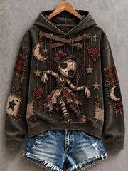 Women's Halloween Art Patchwork Print Casual Hoodie gracestitchs