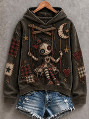 Women's Halloween Art Patchwork Print Casual Hoodie gracestitchs