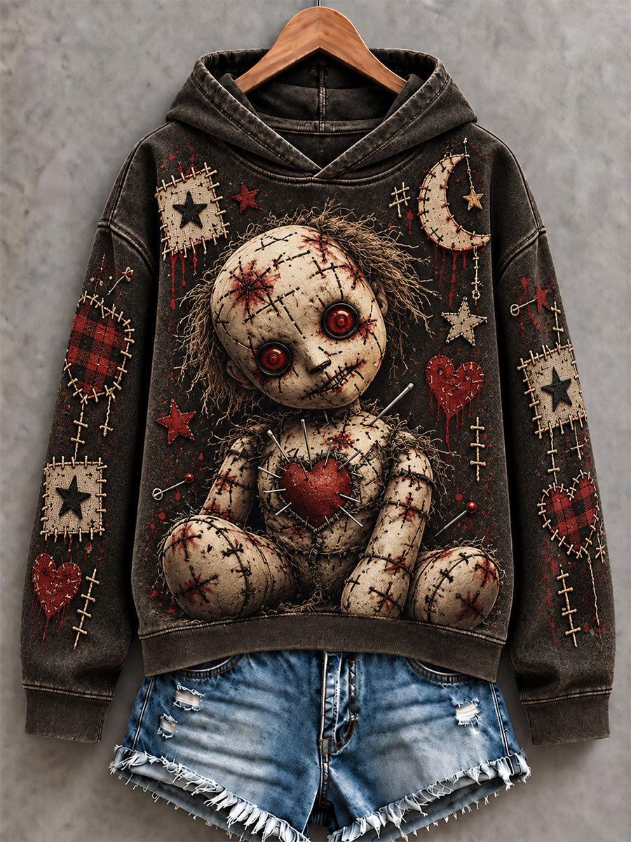 Women's Halloween Art Patchwork Print Casual Hoodie gracestitchs