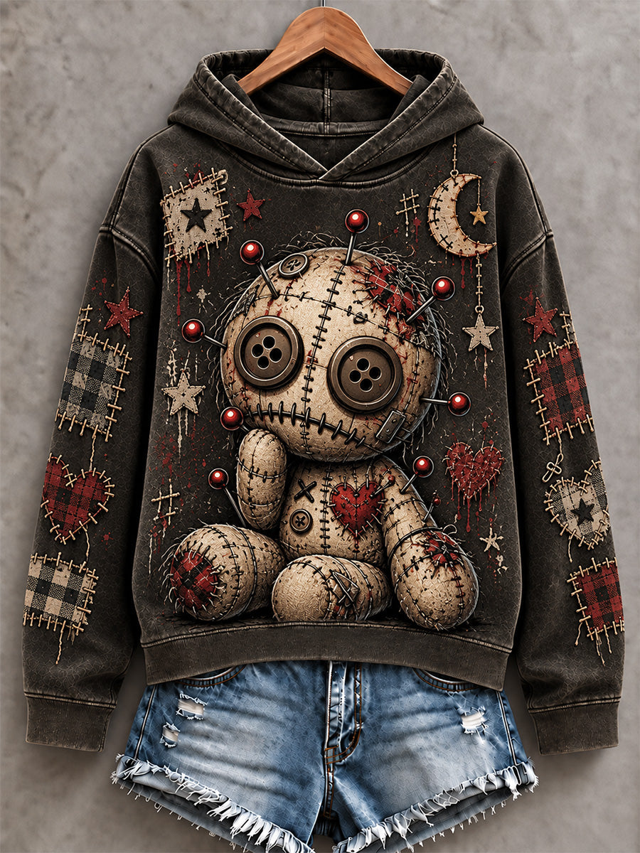 Women's Halloween Art Patchwork Print Casual Hoodie gracestitchs