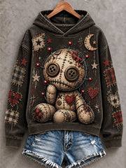 Women's Halloween Art Patchwork Print Casual Hoodie gracestitchs