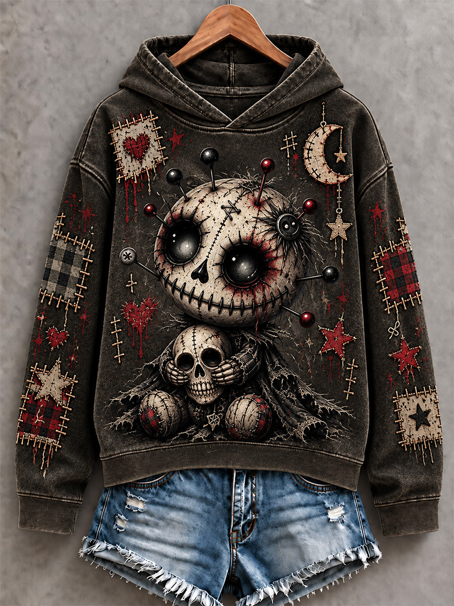 Women's Halloween Art Patchwork Print Casual Hoodie gracestitchs