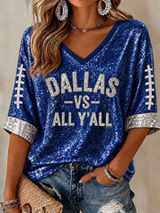 Women's Football Game Day Mid-length Sleeves V-Neck T-Shirt