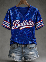 Women's Football Lover Buffalo Print V-Neck Tee gracestitchs