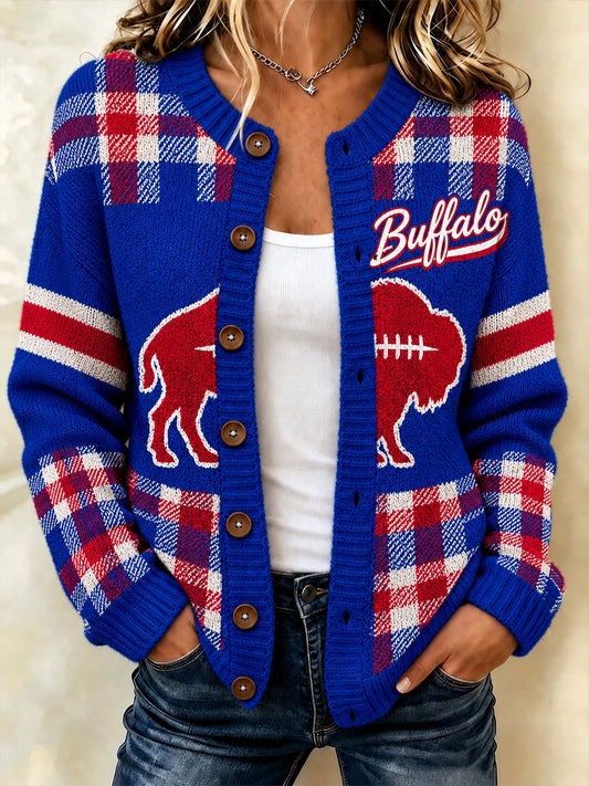 Women's Football Lover Buffalo Print Cardigan gracestitchs