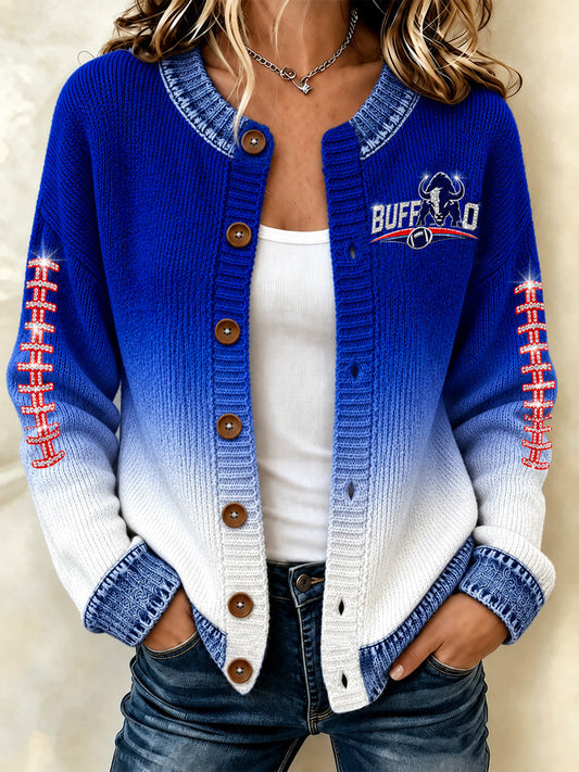 Women's Football Lover Buffalo Print Cardigan gracestitchs