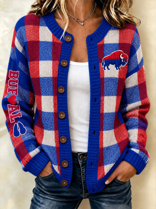 Women's Football Lover Buffalo Print Cardigan gracestitchs