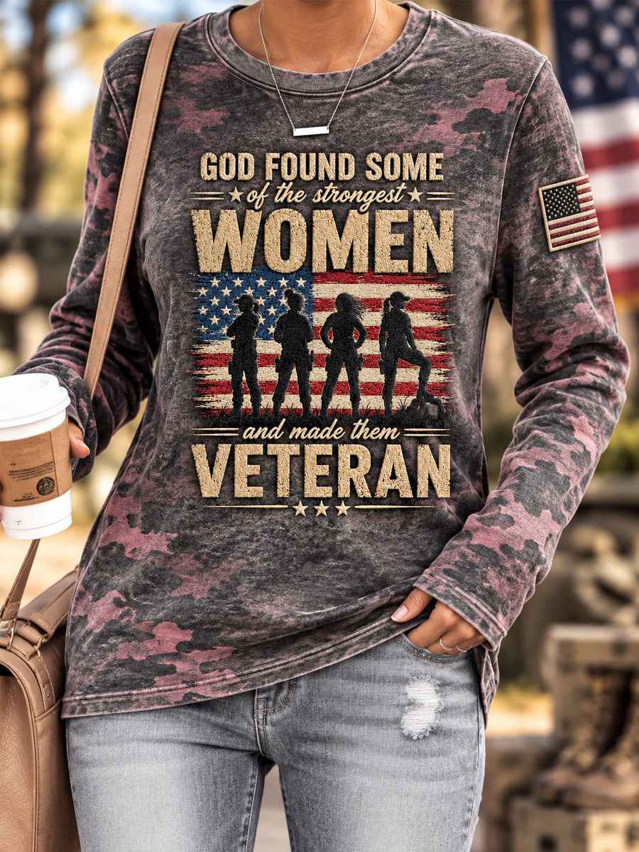 Women's Female Veteran Print Casual Long Sleeve T-Shirt