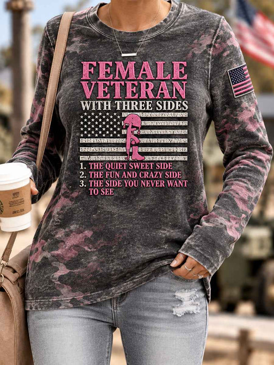 Women's Female Veteran Print Casual Long Sleeve T-Shirt