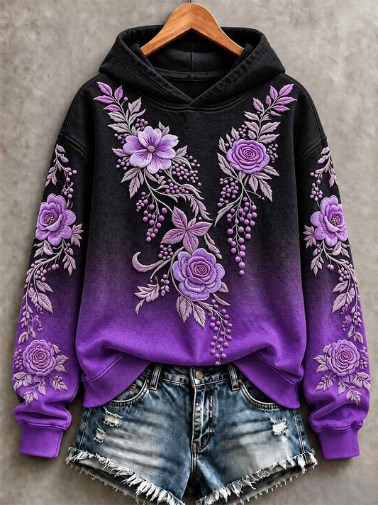 Women's Purple Floral Print Alzheimer's Awareness Support Sweatshirt