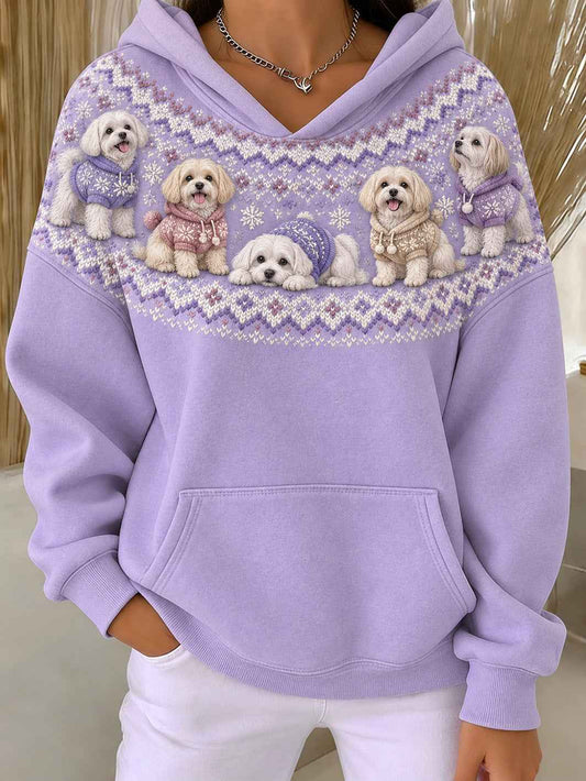 Women's Maltese Dogs Pattern Design Casual Hoodie