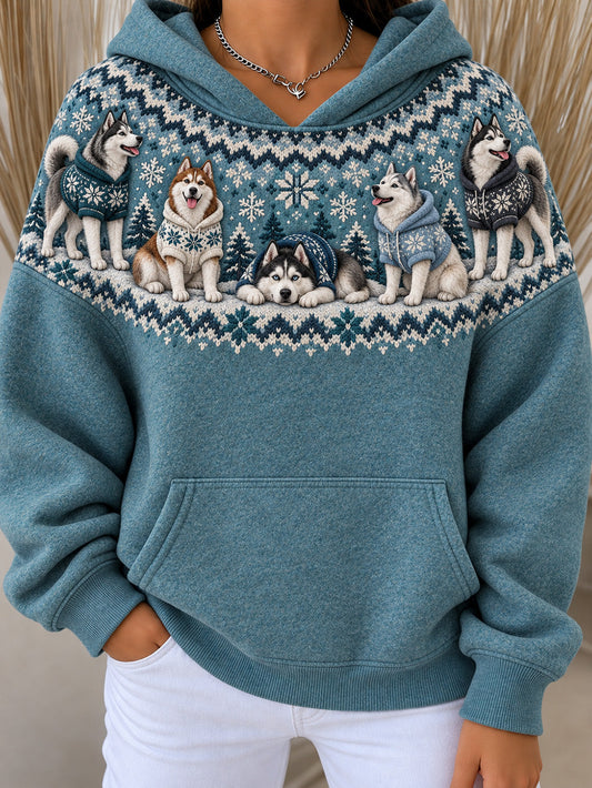 Women's Siberian Husky Dogs Pattern Design Casual Hoodie gracestitchs
