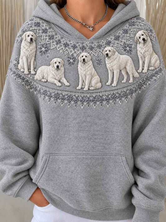 Women's Vintage Great Pyrenees Dogs Yoke Isle Pattern Print Cozy Hoodie