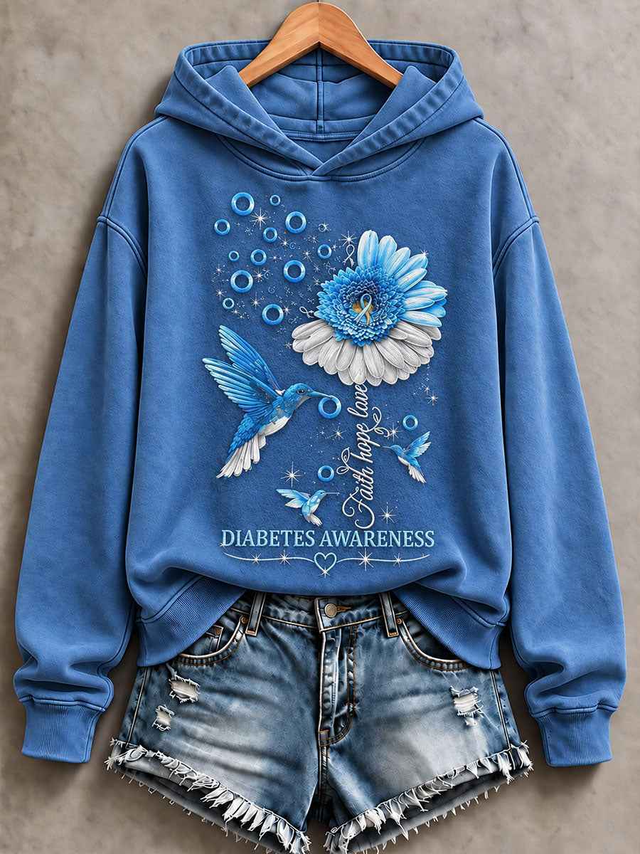 Women’s Diabetes Awareness Printed Casual Hoodie