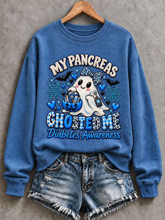 Women's Diabetes Awareness Printed Casual Sweatshirt